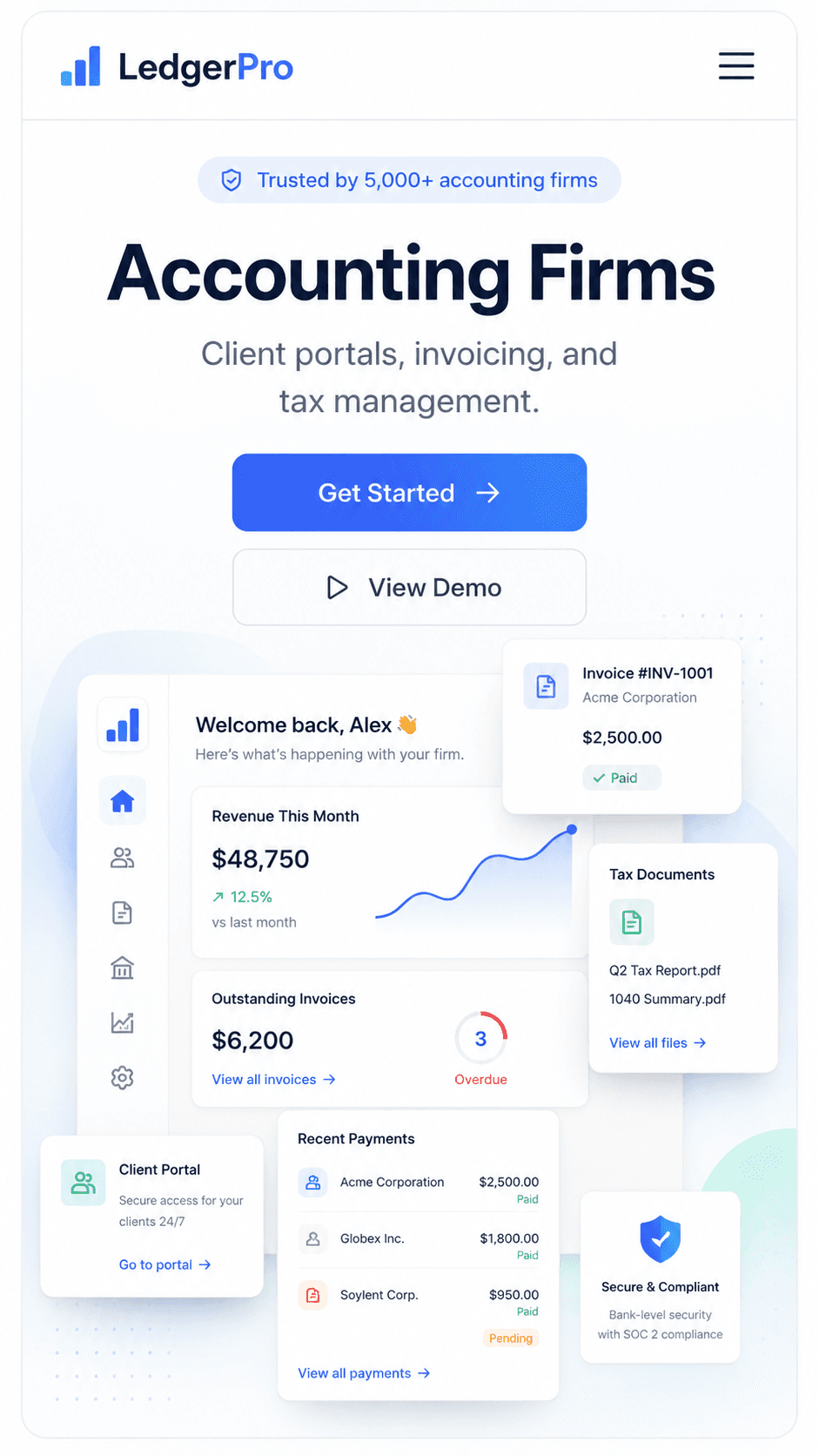 Accounting firm client portal design